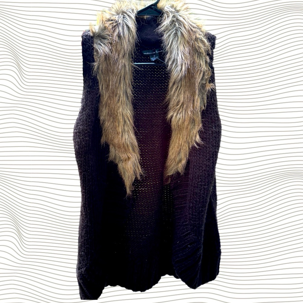 | Marina Luna | Brown Knit Vest With Fur Collar NWT